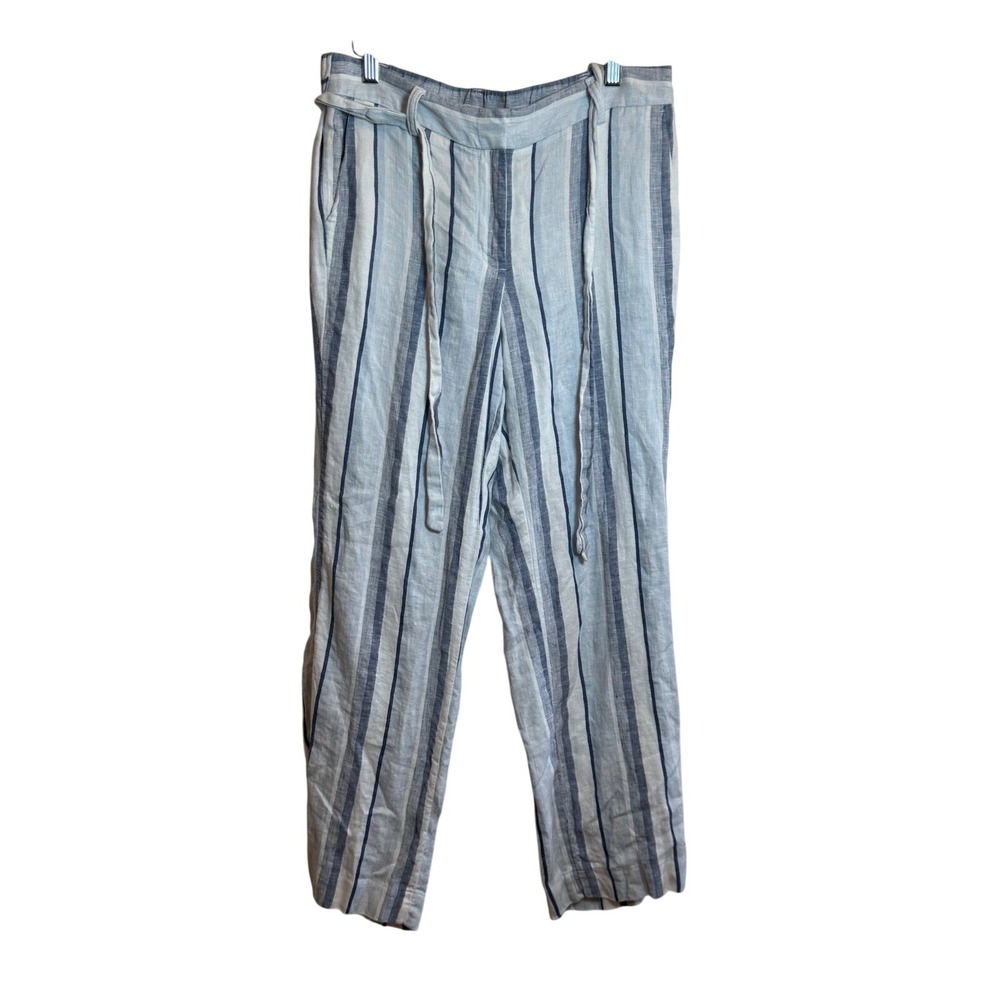Talbots Petites Womens Linen Striped Belted Wide Leg Pants Size 6P